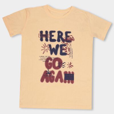 Boys' Light Peach Round Neck Casual T-Shirt