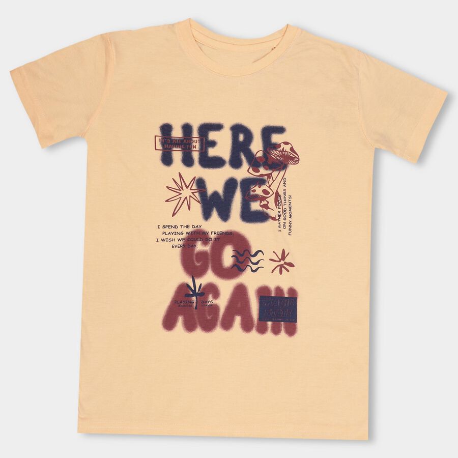 Boys' Light Peach Round Neck Casual T-Shirt, Peach, large image number null