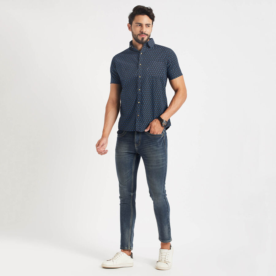 Cotton Printed Casual Shirt, Navy Blue, large image number null