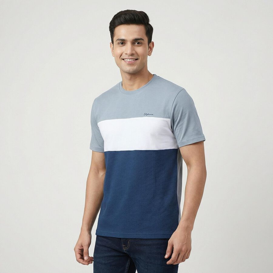 Men's Light Blue Cotton Round Neck Casual T-Shirt, हल्का नीला, large