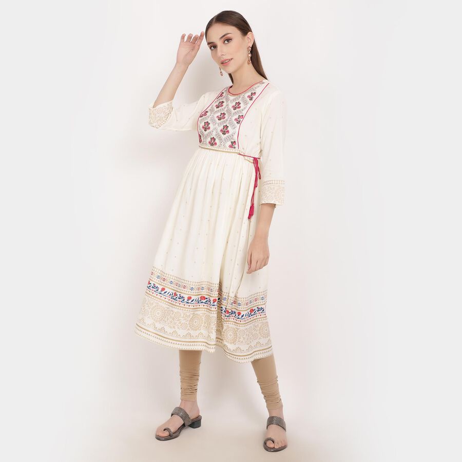 Embroidered Empire Line Kurta, Beige, large image number null