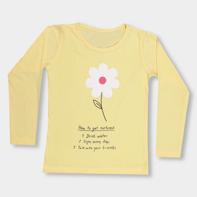 Girls' Bright Yellow Cotton Round Neck Casual Top