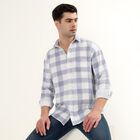 Men's Light Blue and White Cotton Full Sleeve Spread Collar Casual Shirt, Light Blue, small