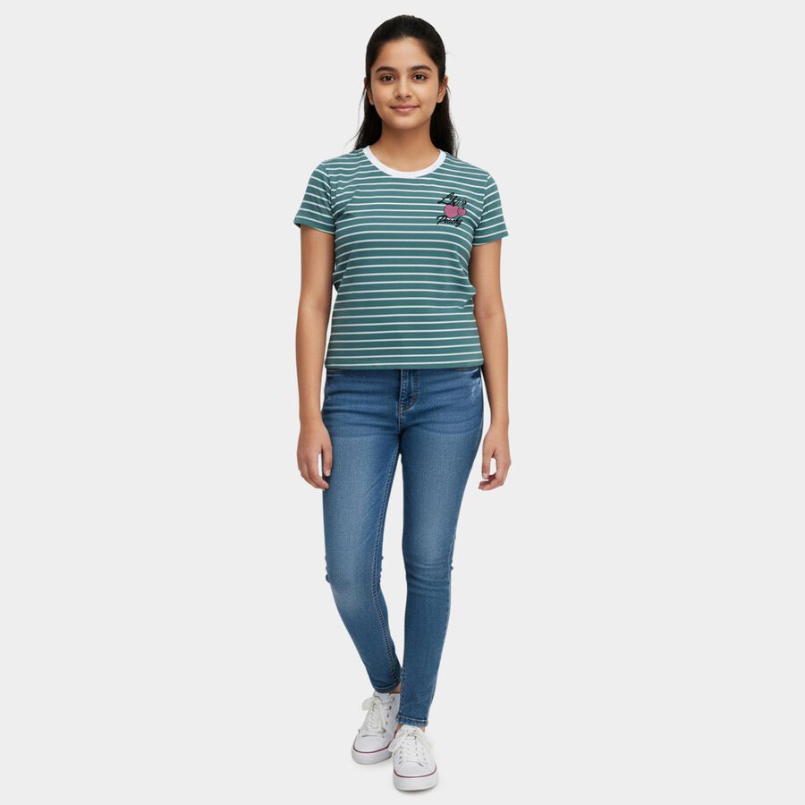 Girls' T-Shirt, गहरा हरा, large