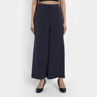 Solid Flared High Rise Trousers, Teal Blue, small image number null