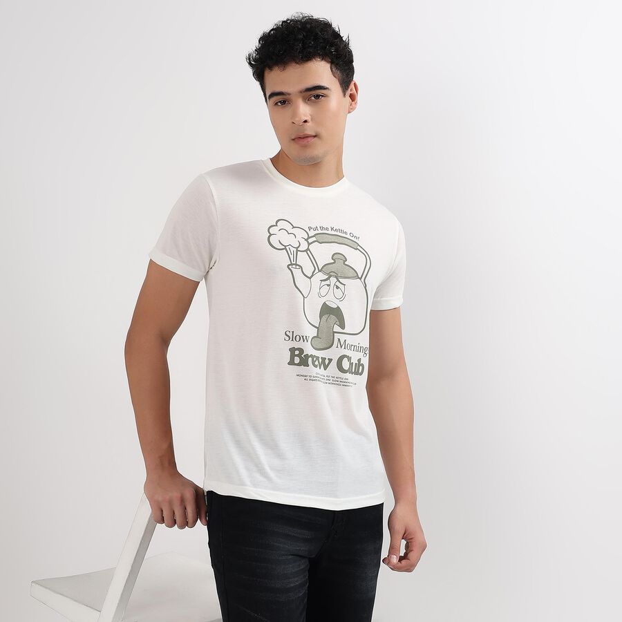 Men's Round Neck Half Sleeves T-Shirt, White, large image number null