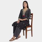 Women's Black Cotton Round Neck Embroidered Kurta, Black, small