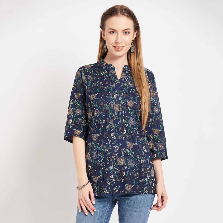All Over Print Straight Kurta, नेवी ब्लू, large image number null