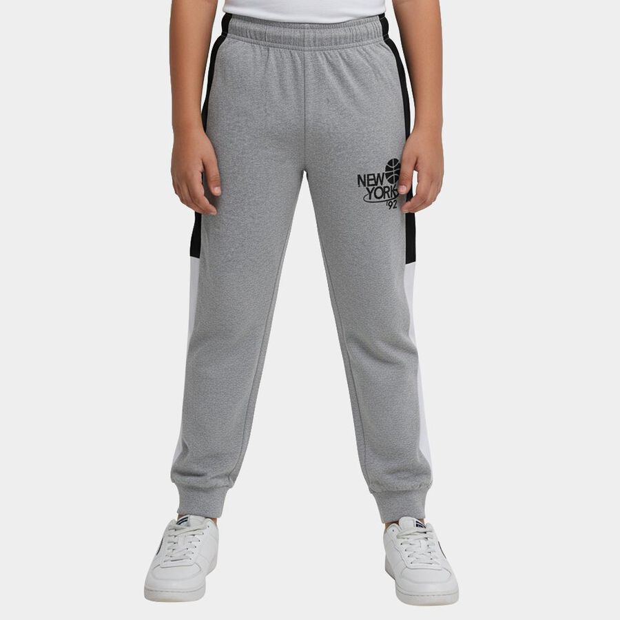 Boys' Grey Regular Fit Drawstring Pyjama, मिश्रित हल्का ग्रे, large