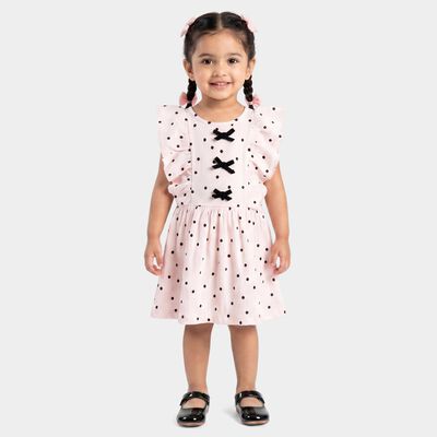 Girls' Pink Polka Dot Fit and Flare Frock