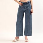 Women's Blue High-Rise Slim Fit Washed Jeans, Mid Blue, small