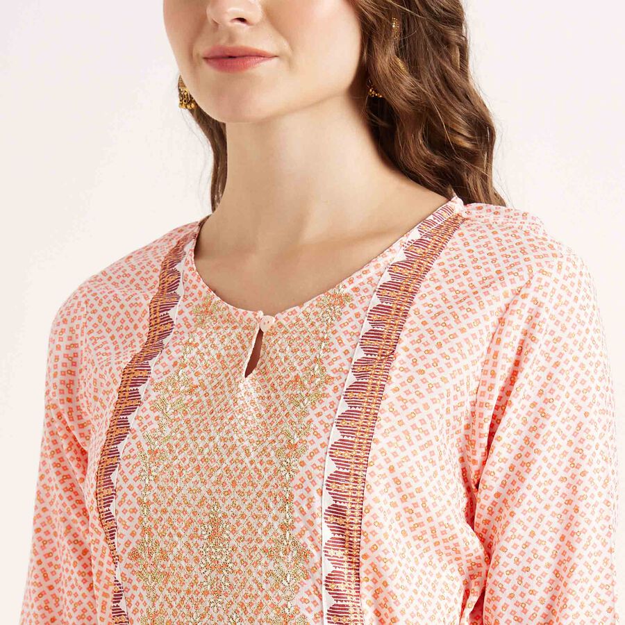 Embroidered 3/4th Sleeve Kurta, White, large image number null
