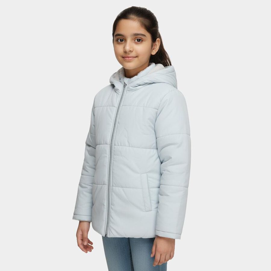 Girls Light Blue Hooded Casual Jacket, Light Blue, large image number null