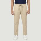 Men's Beige Slim Fit Casual Trousers, गहरा पीला, small