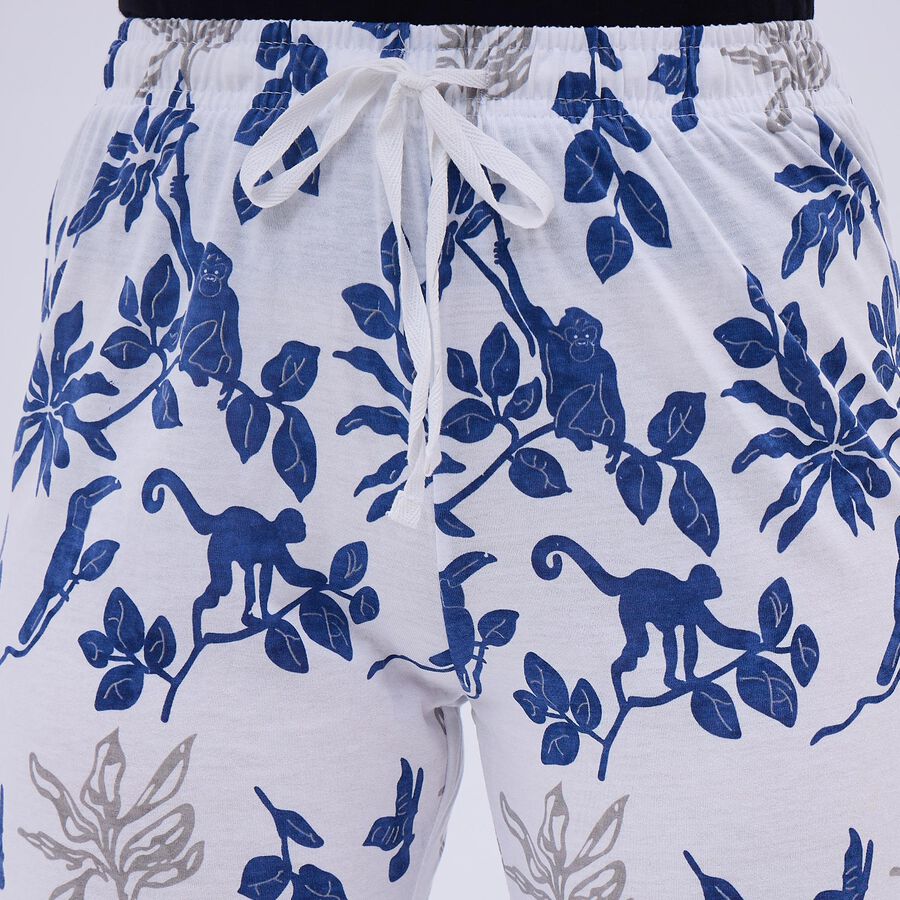 Women's Bright White Floral Printed Elastic Waist Pyjama, White, large image number null