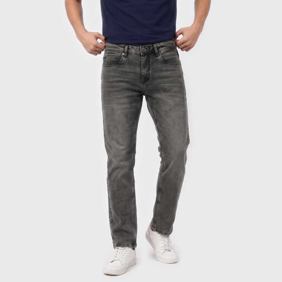 Men's Grey Straight Fit Washed Jeans, Light Grey, large
