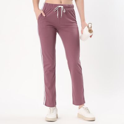 Women's Muted Mauve Straight-Leg Side-Striped Track Pants