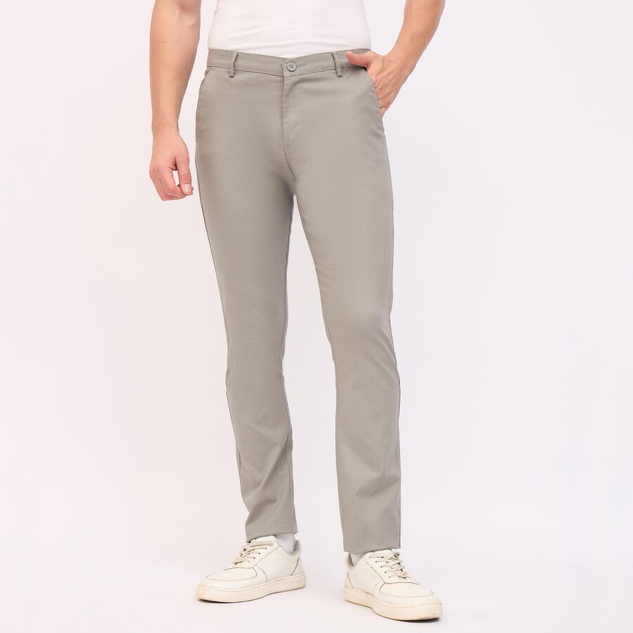 Men's Slim Fit Casual Trousers, Light Grey, large image number null