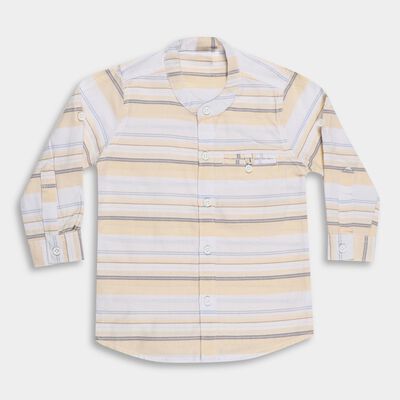 Infants Soft Yellow Cotton Mandarin Collar Casual Shirt