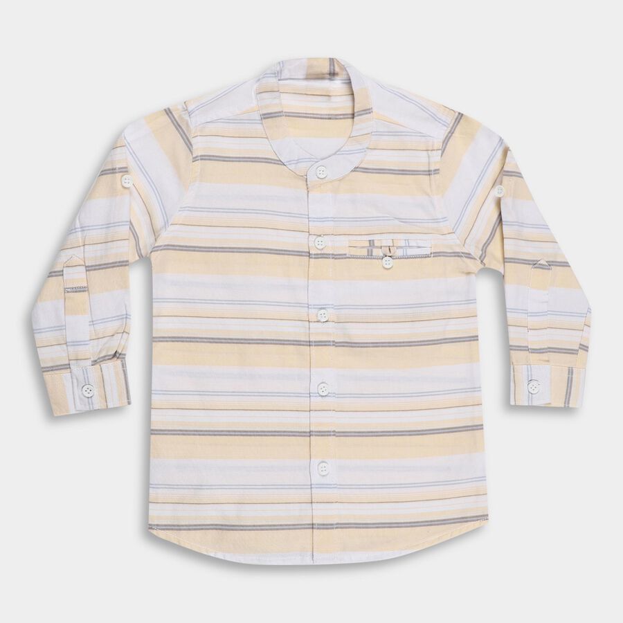 Infants Soft Yellow Cotton Mandarin Collar Casual Shirt, Yellow, large image number null