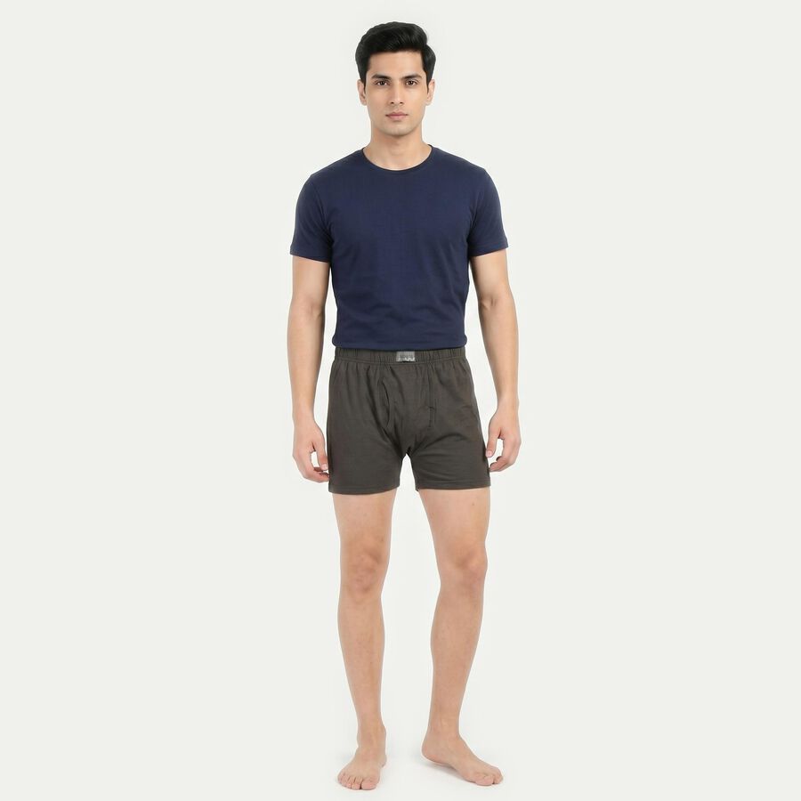 Men's Olive Green Regular Fit Solid Trunks, ओलिव, large