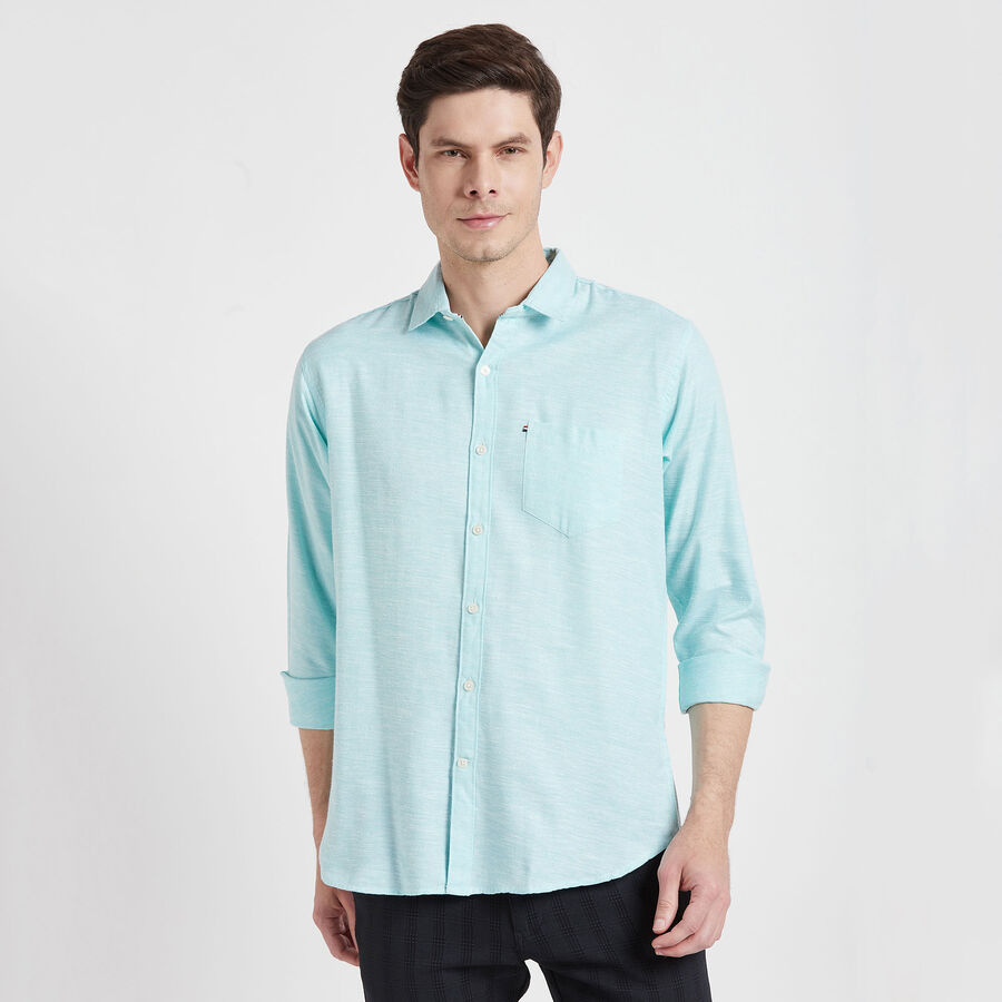 Solid Casual Shirt, Light Green, large image number null