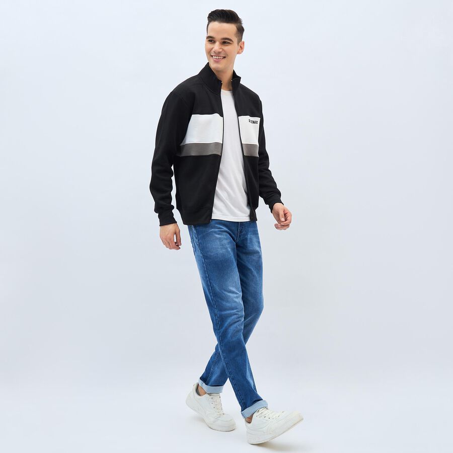 Men's Jet Black High Neck Casual Sweatshirt, काला, large image number null