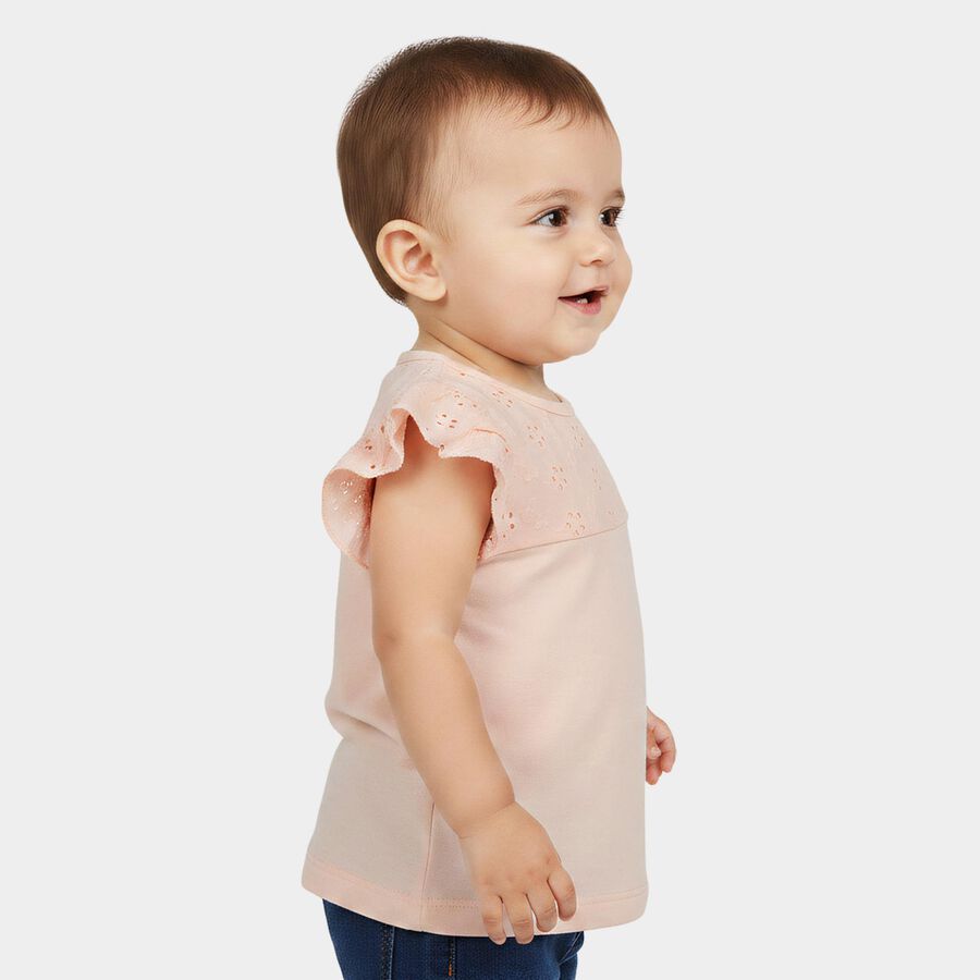 Infants Light Pink Cotton Round Neck Casual T-Shirt, Light Pink, large