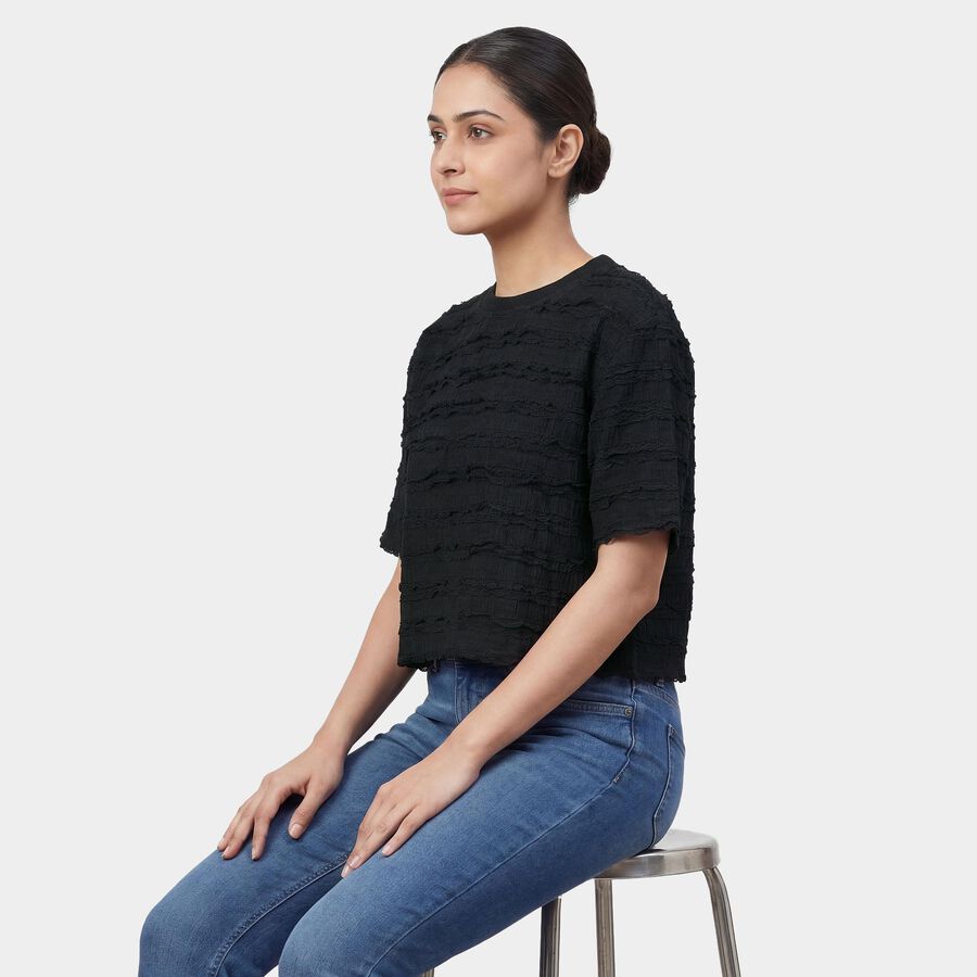 Women's Black Mock Neck Minimalist Top, Black, large