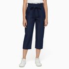 Girls' Navy Blue High Waist Paperbag Cropped Jeans, गहरा नीला, small image number null