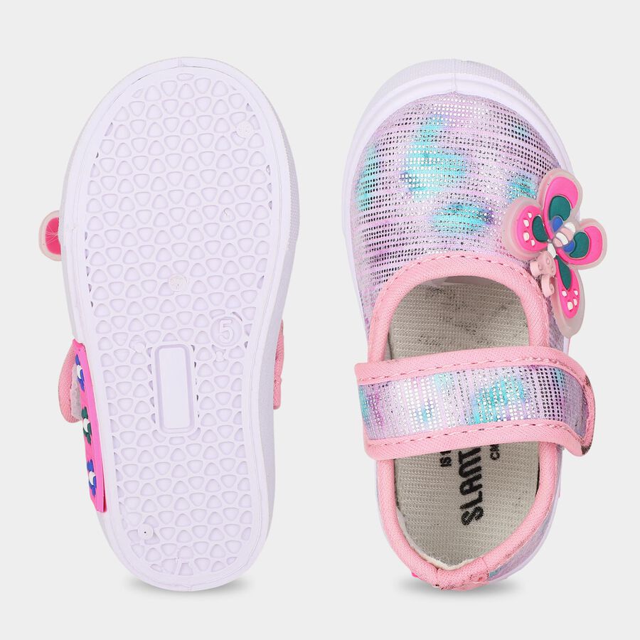 Girls' Pink Velcro Strap Casual Sneakers, गुलाबी, large