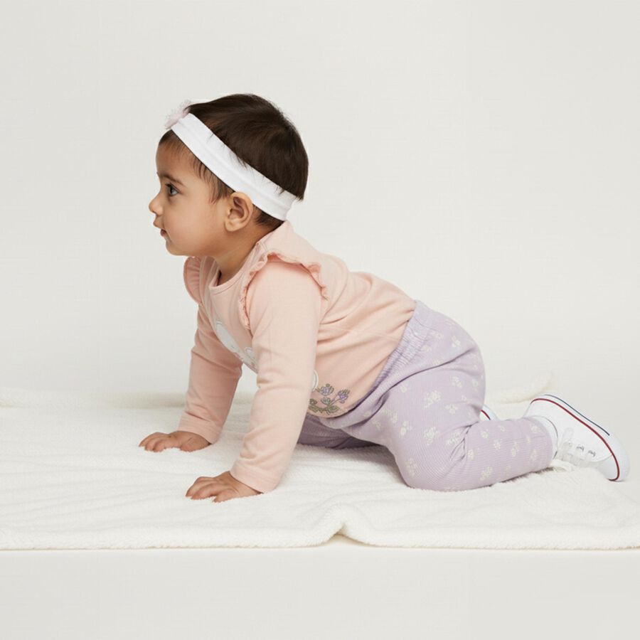 Infants Peach and Lavender Cotton Round Neck Casual Hipster Set, लाइलेक, large image number null