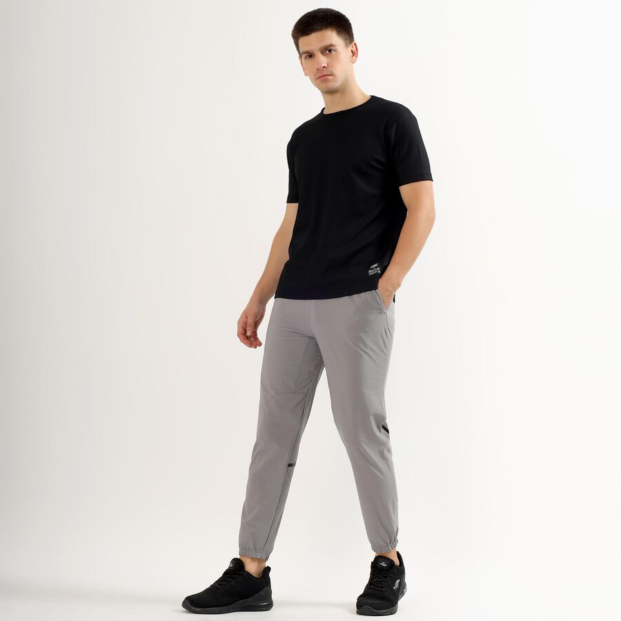 Men's Light Ash Grey Slim Fit Contrast Panel Track Pants, Light Grey, large image number null