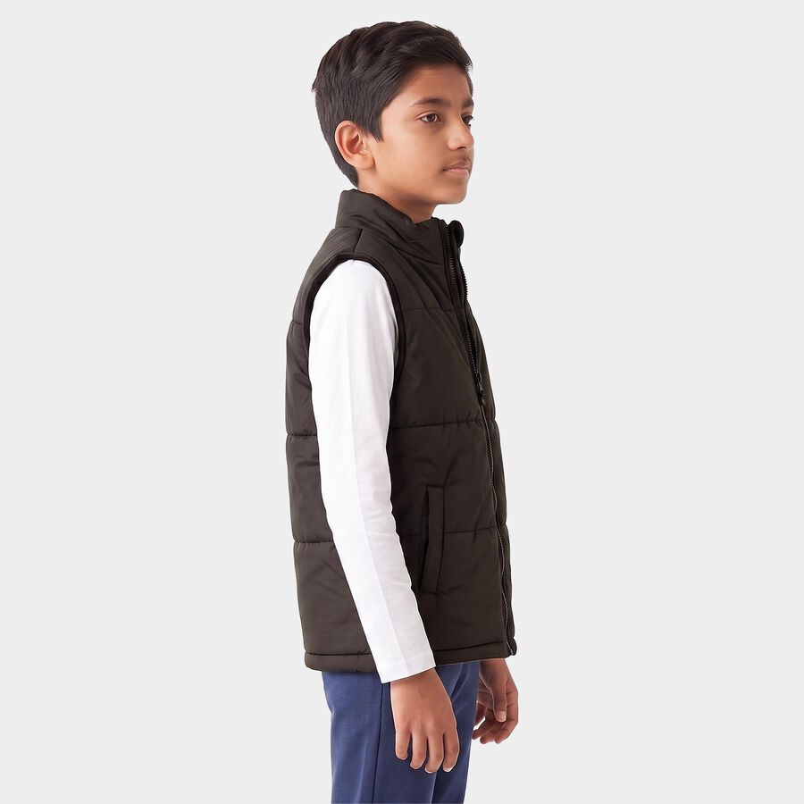 Boys Black Stand Collar Puffer Jacket, Black, large