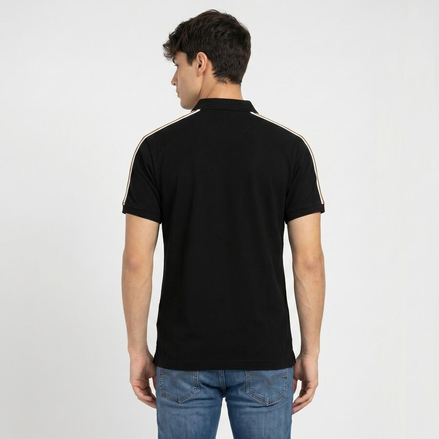 Men Black Polo Neck Polo T-Shirt, Black, large