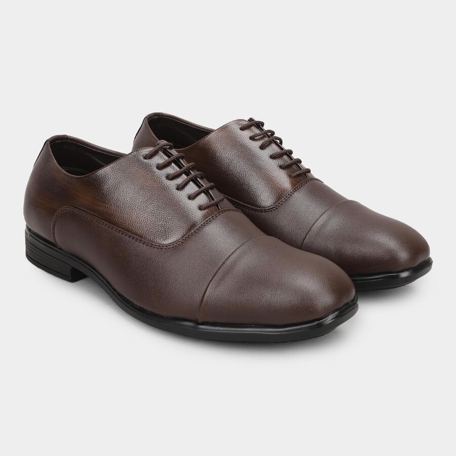 Men's Dark Brown Lace-Up Formal Shoes, भूरा, large