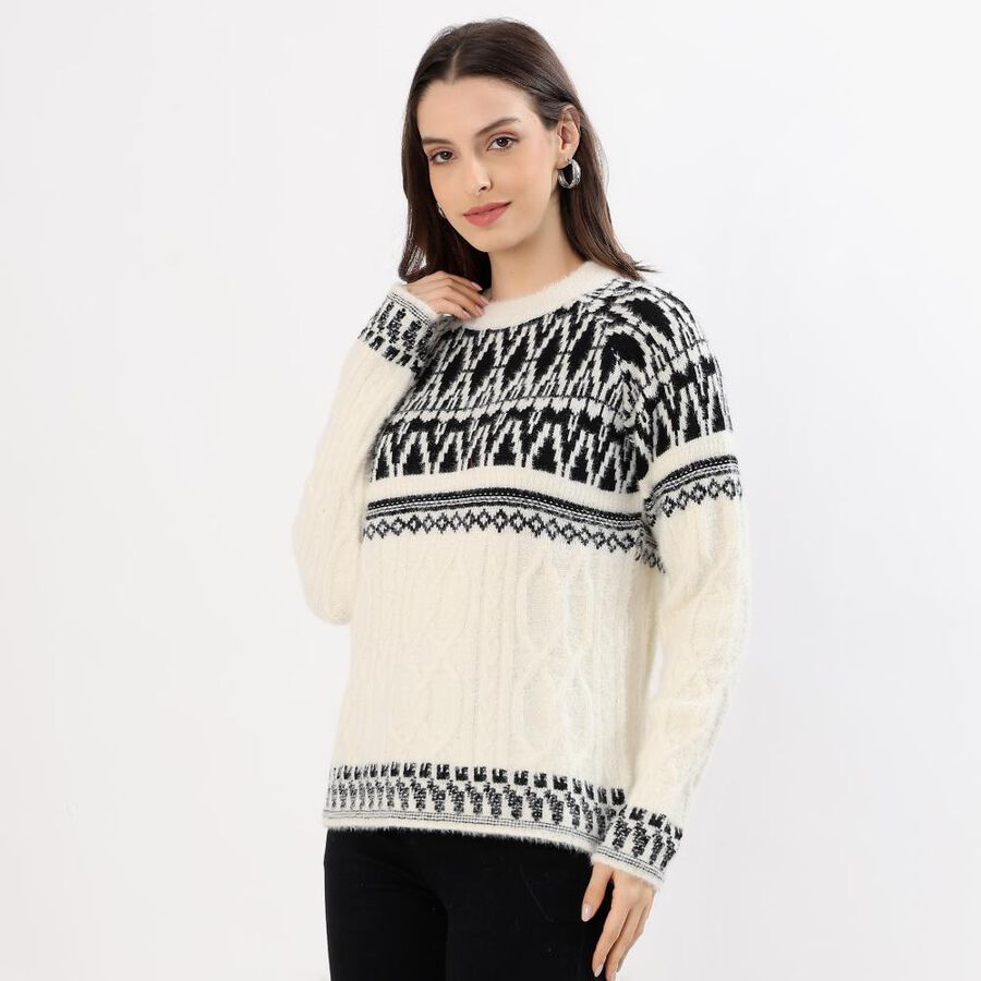 Women's Off-White Crew Neck Casual Cardigan, ऑफ व्हाइट, large image number null