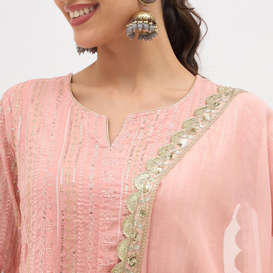 Women's Light Pink Round Neck Embroidered Kurta, Light Pink, large image number null