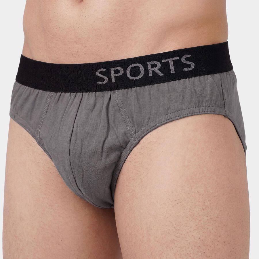 Men's Dark Grey Regular Fit Solid Briefs, गहरा ग्रे, large