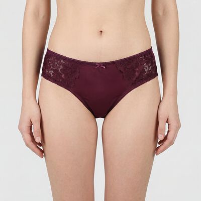 Women's Wine Regular Fit Lace Panel Panty
