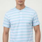 Men's Aqua Henley Neck Casual Half Sleeve T-Shirt, Aqua, small