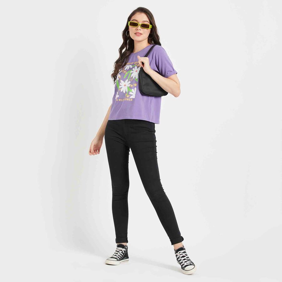 Printed Round Neck T-Shirt, Lilac, large image number null