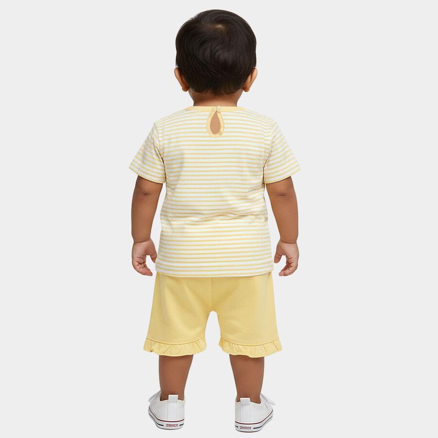 Infants Yellow Cotton Sleeveless Casual Shorts Set, Yellow, large