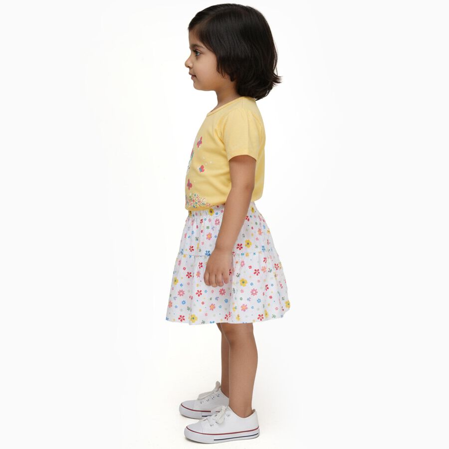 Infants' Bright Yellow Cotton Puff Sleeve Top and Floral Skirt Set, Yellow, large image number null