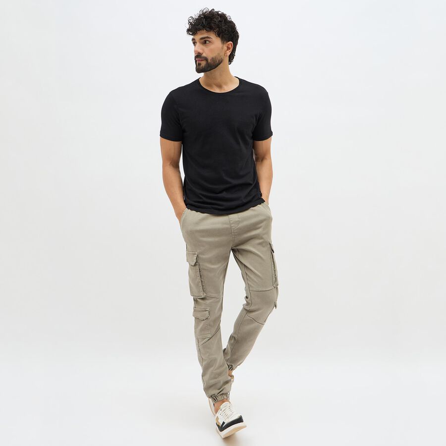 Men's Muted Beige Slim Fit Cargo Joggers, ओलिव, large image number null