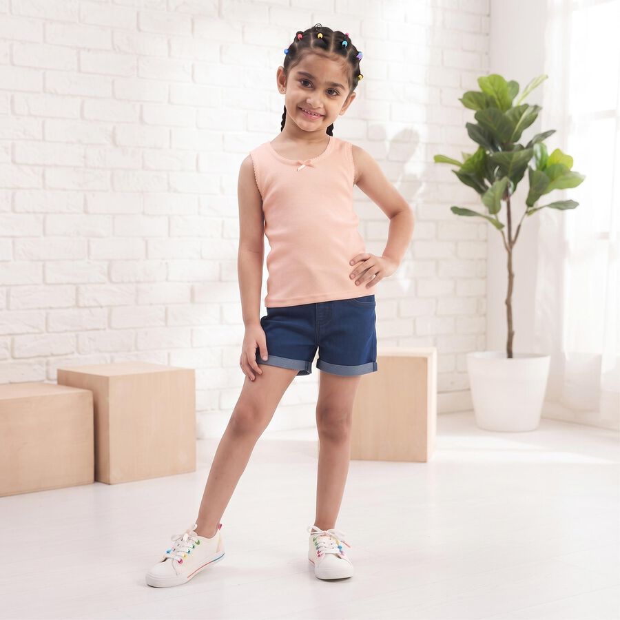 Girls Peach Cotton Sleeveless Vest, Peach, large
