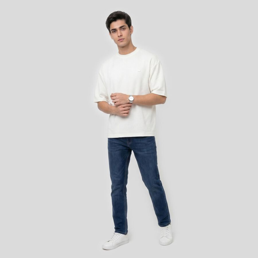 Men's White Round Neck Regular T-Shirt, ऑफ व्हाइट, large