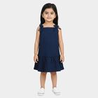 Girls Mid Blue Regular Fit Casual Frock, मध्यम नीला, small