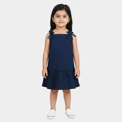Girls Mid Blue Regular Fit Casual Frock