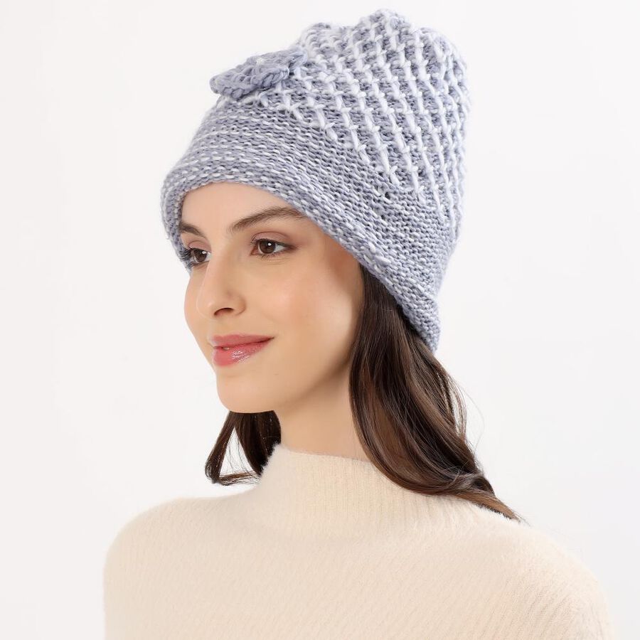 Women's Light Lavender Knitted Beanie Cap, Dark Grey, large image number null